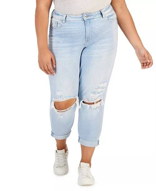 Celebrity Pink Plus-Size Girlfriend Jeans Light Wash Cuffed Distressed