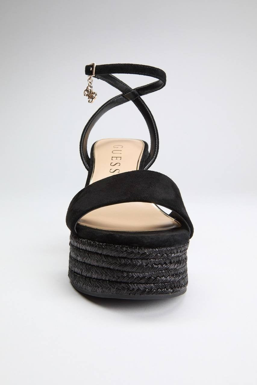Guess  Everly  Charm  Wedge  Sandals  Black  7M  New  $149