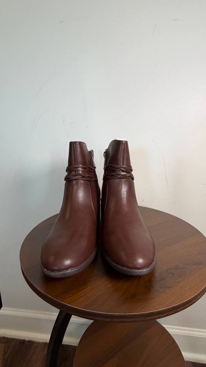 Style & Co Rubyyy Almond Toe Belt Booties Dark Roast 10M Man‑Made $79.90 NWB