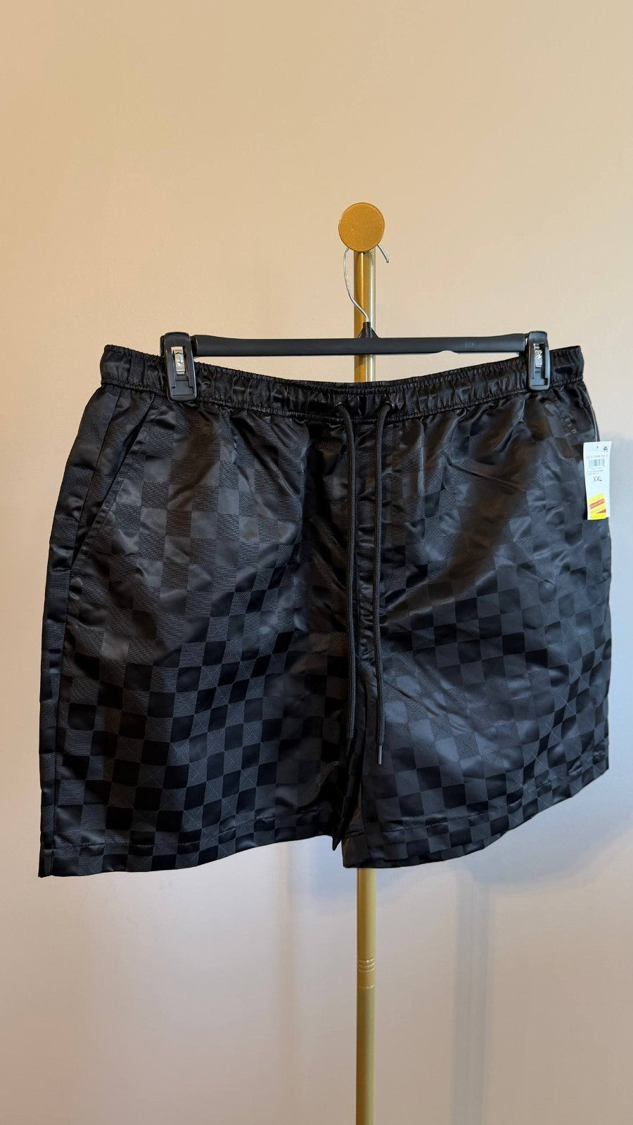 Mode of One Men’s Checker Jacquard Drawstring Shorts Black XXL NWT
