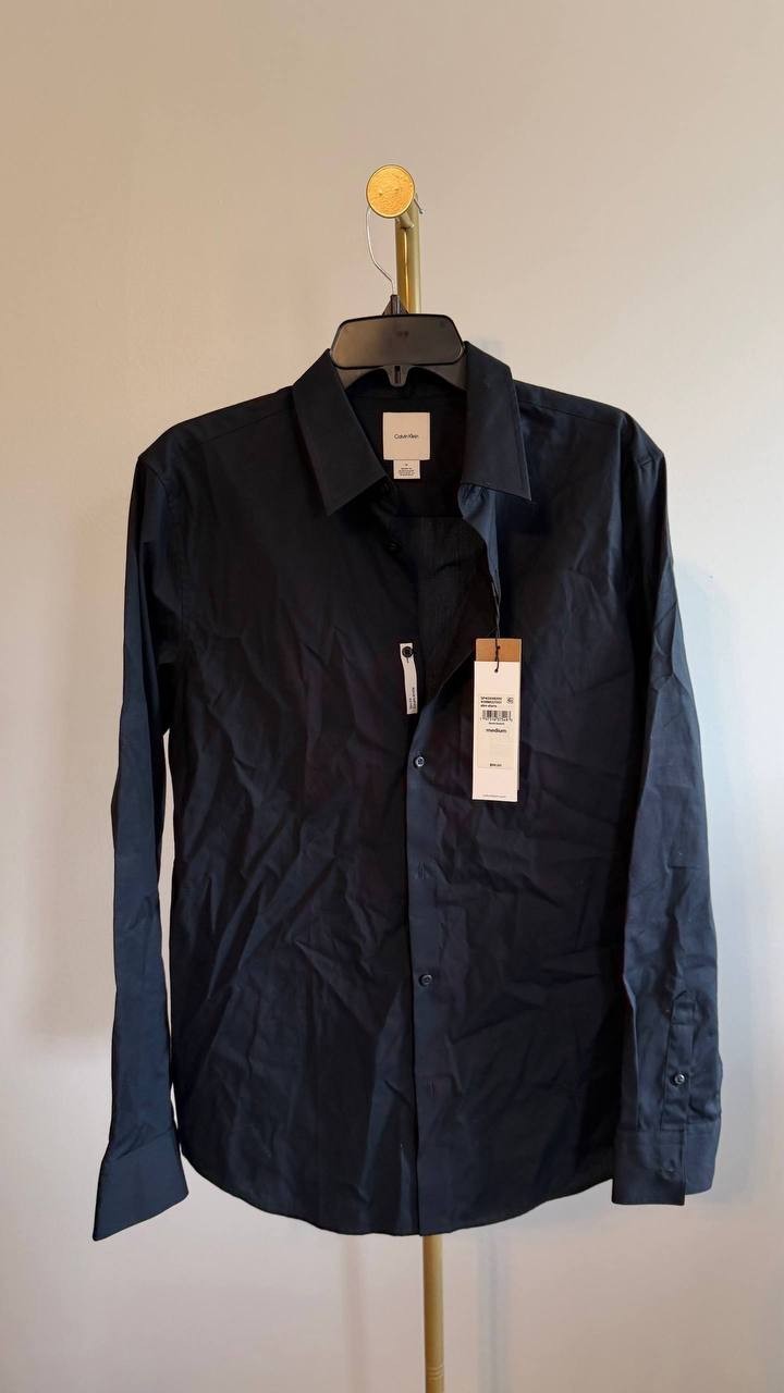 Calvin Klein Men’s Slim‑Fit Long‑Sleeve Button‑Front Shirt Black M $99 NWT