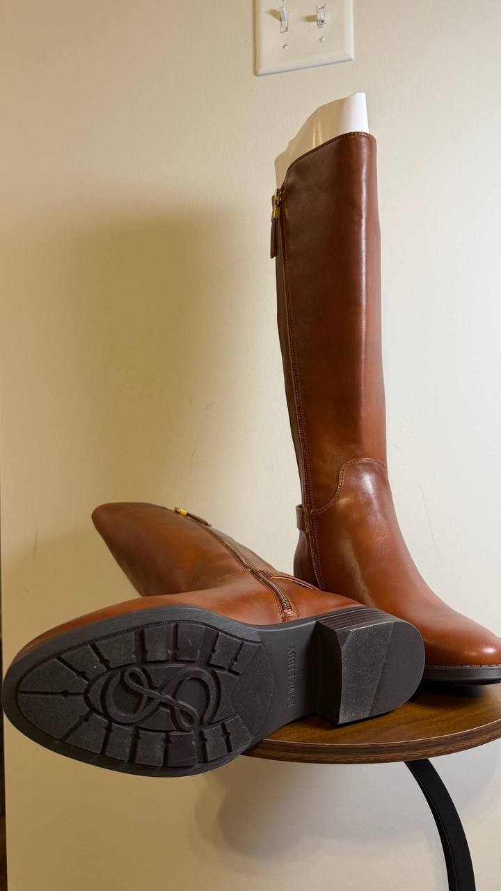Sam & Libby Percy Boots 9 Hazelnut Man‑Made Knee‑High Riding Round Toe NIB