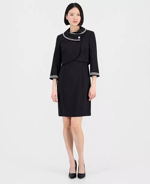 Tahari ASL Beaded Dress Suit Set Black 10 NWT $249
