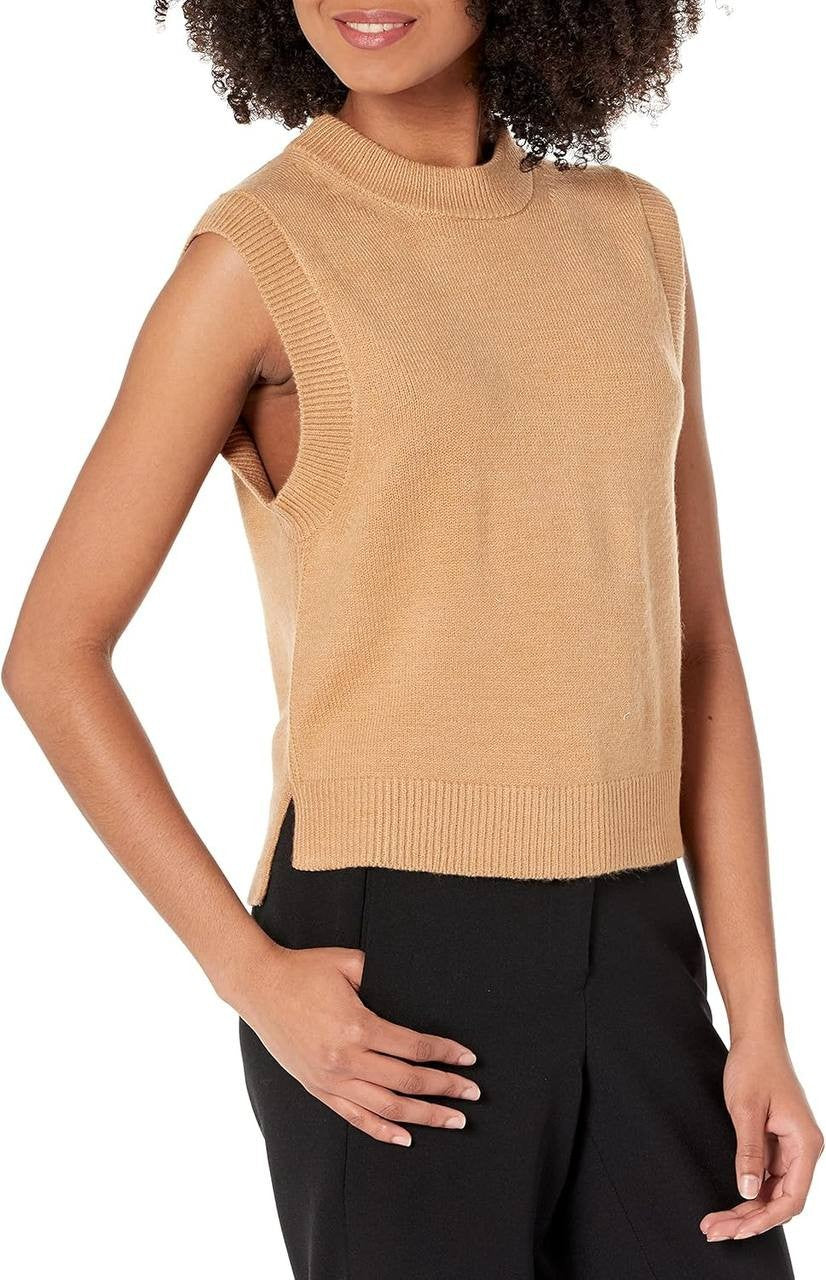 French Connection Millia Ribbed Sweater Vest Sand XL NWOT $98