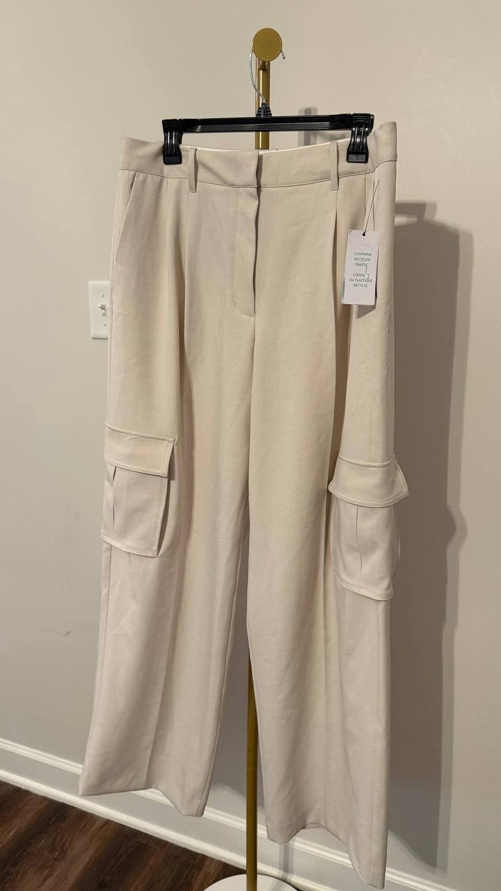 GUESS Eco Cargo Pants High-Rise Polyester Stone XL NWT
