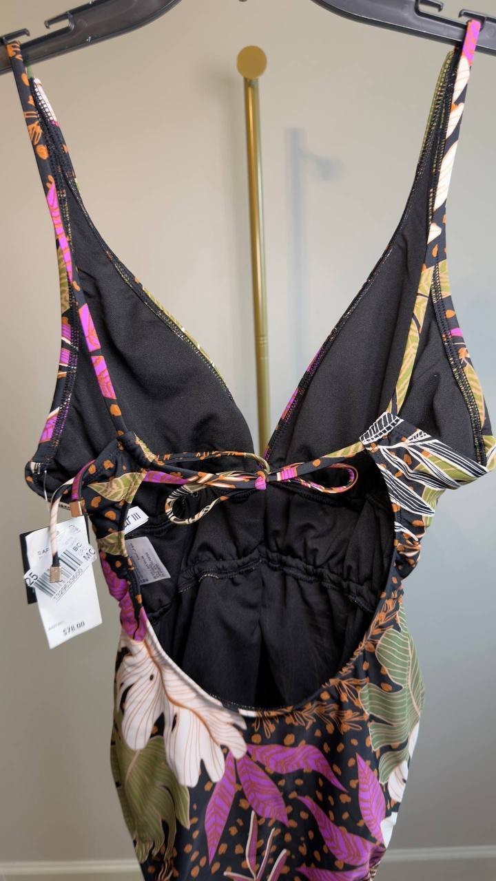 Bar III Safari Heat Shirred One‑Piece Swimsuit Multi S NWT $78