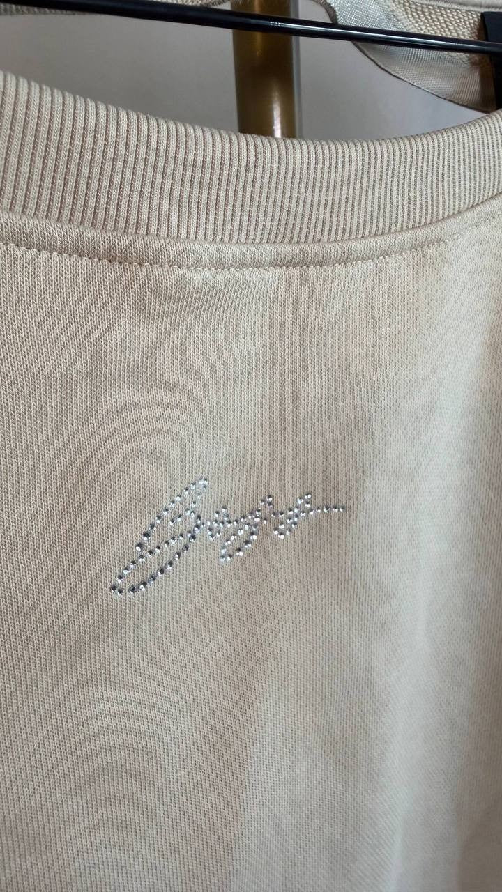 BOSS Women’s Logo Cotton Sweatshirt Neutrals Beige XL $196 NWOT