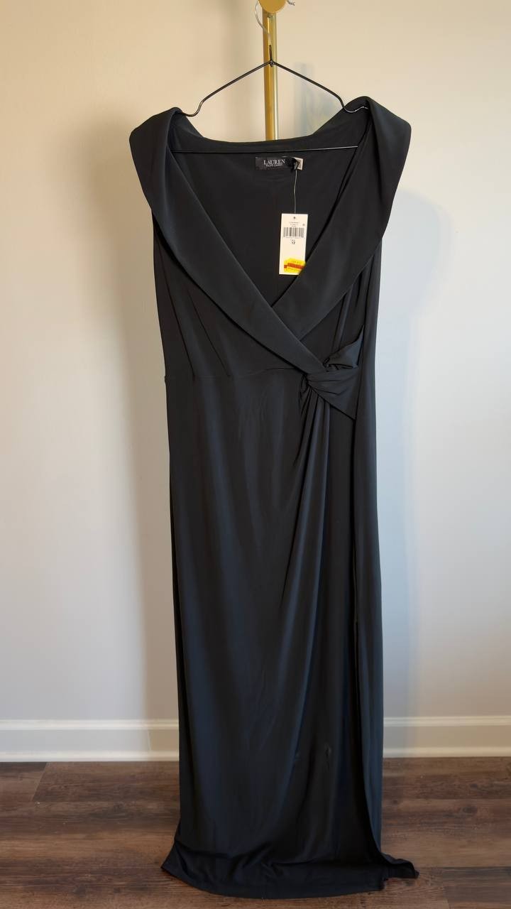 Lauren Jersey Off-the-Shoulder Gown Black 12 NWT Damage $35