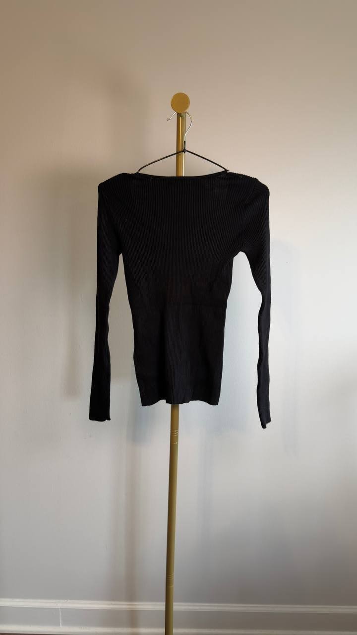 T Tahari Long Sleeve Sweetheart Neck Ribbed Sweater Women’s XS Black NWT $78