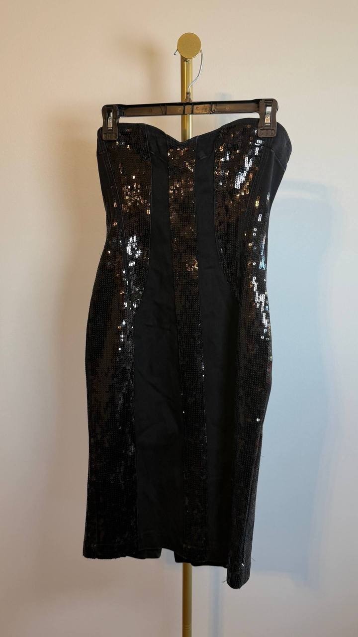 Guess Pamela Strapless Sequin Denim Dress Black Size S NWT $238