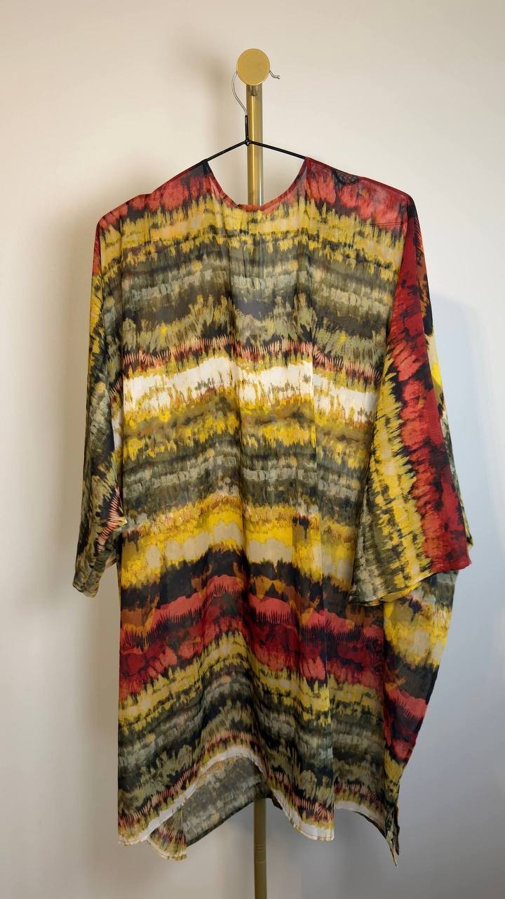 Anne Klein Women’s Tie‑Dyed Tie‑Neck Kimono Multi 1SZ NWT $89