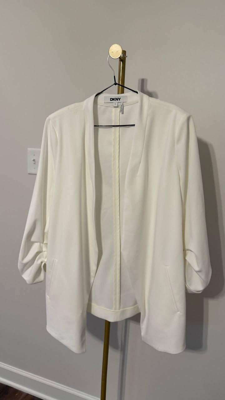 DKNY Women's White Solid Foundation Blazer XL Good Pre-Owned Condition