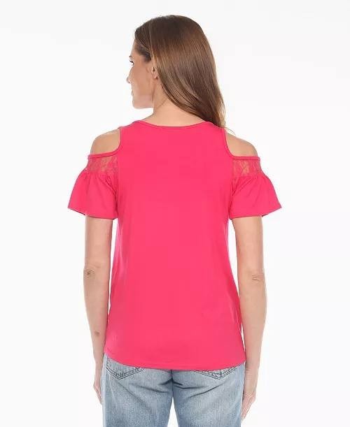 White Mark Cold Shoulder Lace Trim Knit Top Fuchsia XL NWT $60