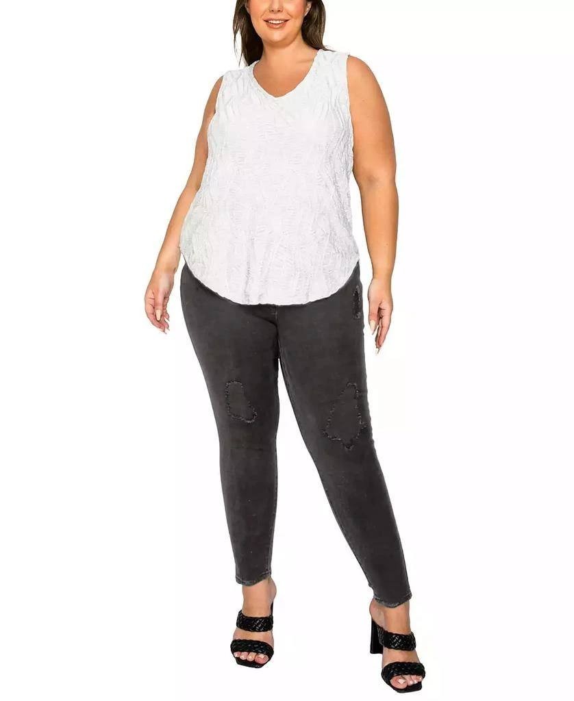 Coin 1804 Spiral Wave Texture Double V‑Neck Tank Top – 1X – White – NWT