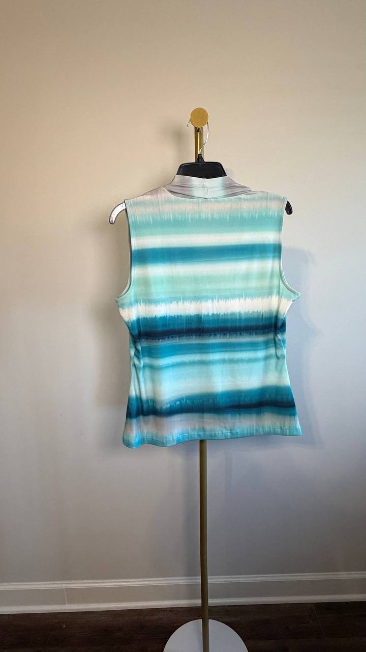 Calvin Klein Gathered V‑Neck Sleeveless Top White/Blue L NWOT $49
