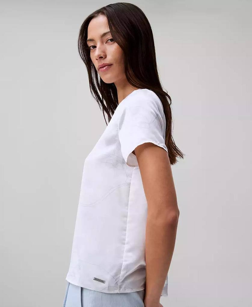 Calvin Klein Printed Crushed Satin Top White Floral Etched Size XL $69 preowned