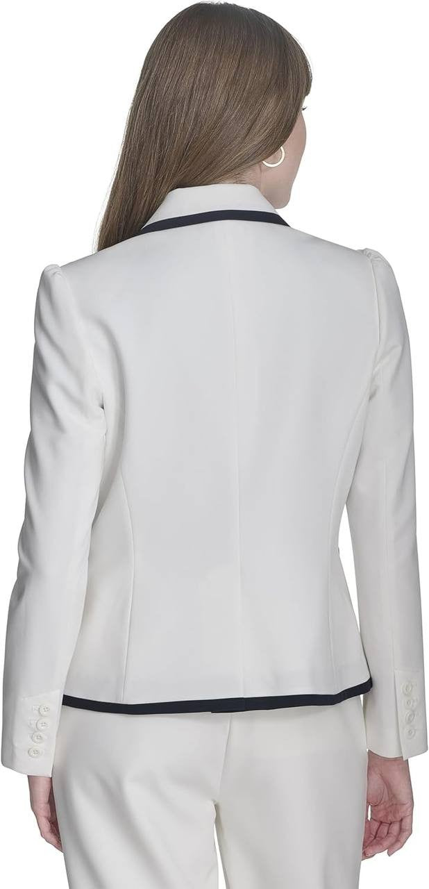 ommy Hilfiger Women’s Contrast‑Trim Puff‑Sleeve Jacket White 2 $159 NWOT
