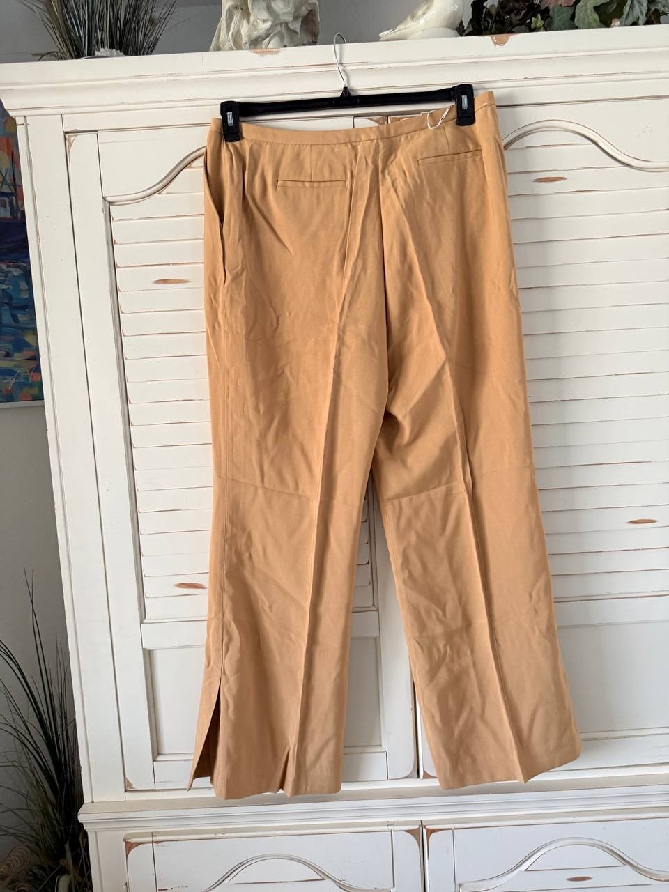 DKNY Pants 16W Brown Sueded Canvas High-Rise Flare Leg Pre-Owned Good Condition