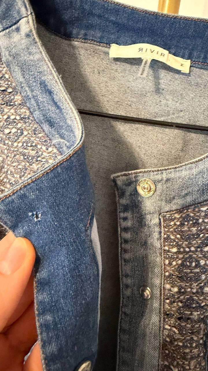 Rivir Tweed & Indigo Elegance Jacket M NWOT Missing Button Statement Piece