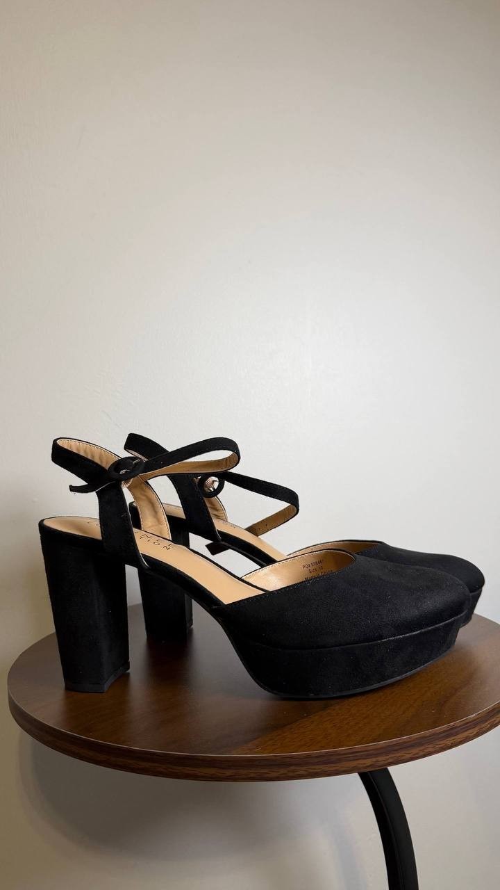 Journee Roslynn Pumps 10 Black Faux Suede Almond Toe Block Heel NIB msrp$94.99