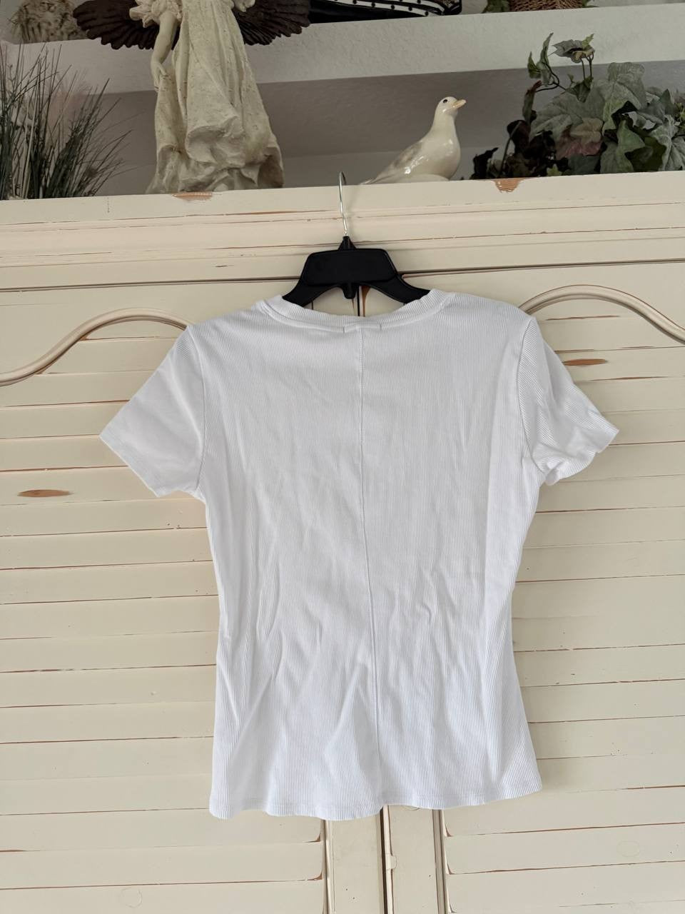 Z SUPPLY Sirena Rib Tee L White Scoop Neck Stretch Cotton NWT