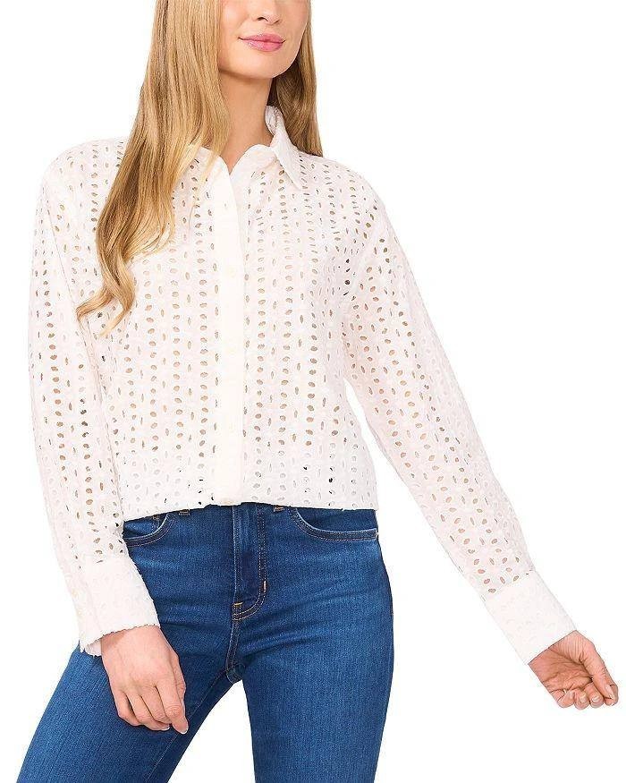 CeCe Eyelet Button‑Down Blouse – Size M – NWT – $89