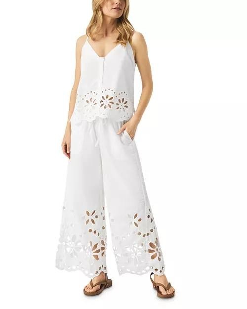 Splendid Emma Eyelet Cotton Pants White Size M - Relaxed Straight Fit
