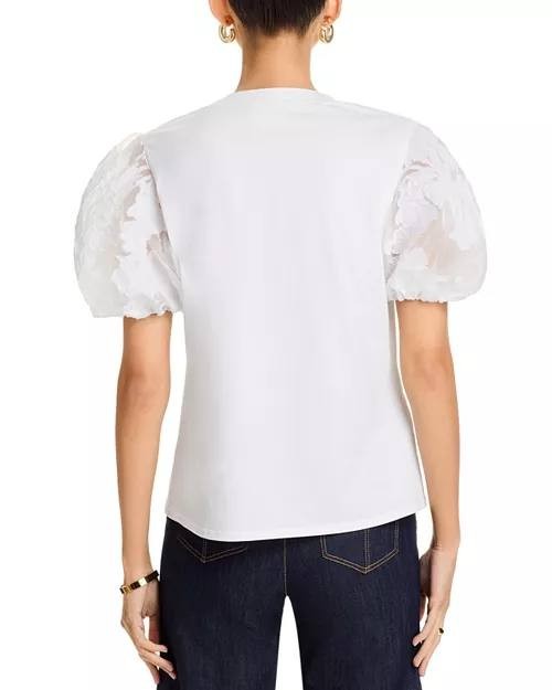 Cinq à Sept Yashi Organza Puff-Sleeve Top White M - New with Tags Size M