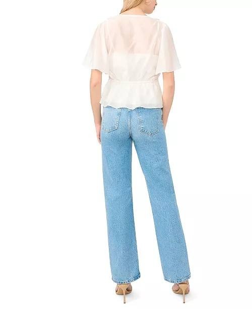Vince Camuto Flutter-Sleeve V-Neck Top Ultra White M NWT $99