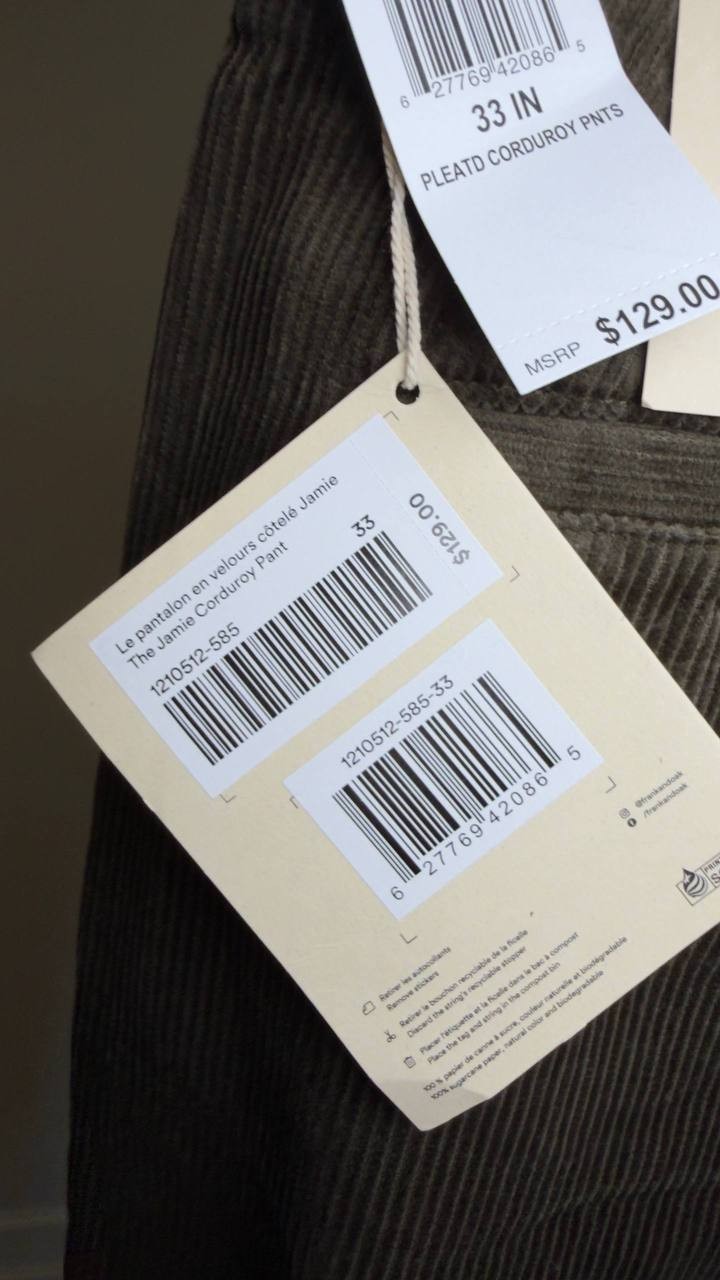 Frank And Oak Jamie Tapered‑Fit Pleated Corduroy Pants Dark Green 33 NWT $129