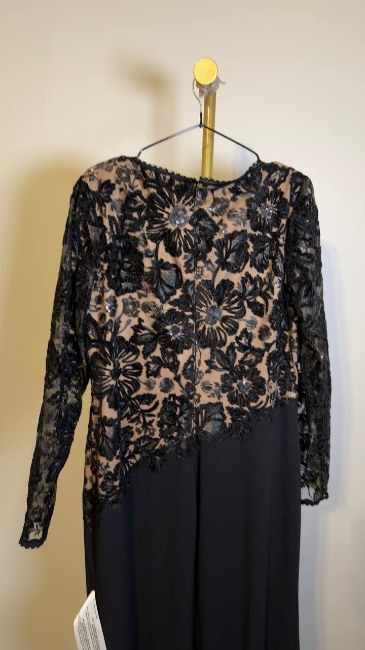 Tadashi Shoji Forena Embroidered Crepe Gown Black/Nude 14 NWT $478