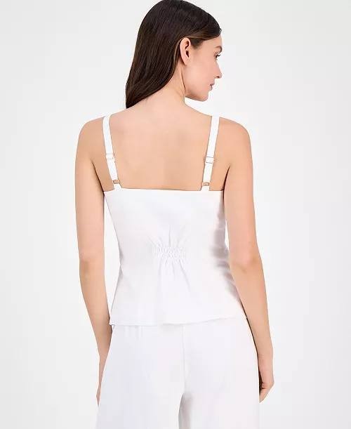 Tahari ASL Women’s Linen‑Blend Button‑Front Tank Vest White 16 $74 NWT