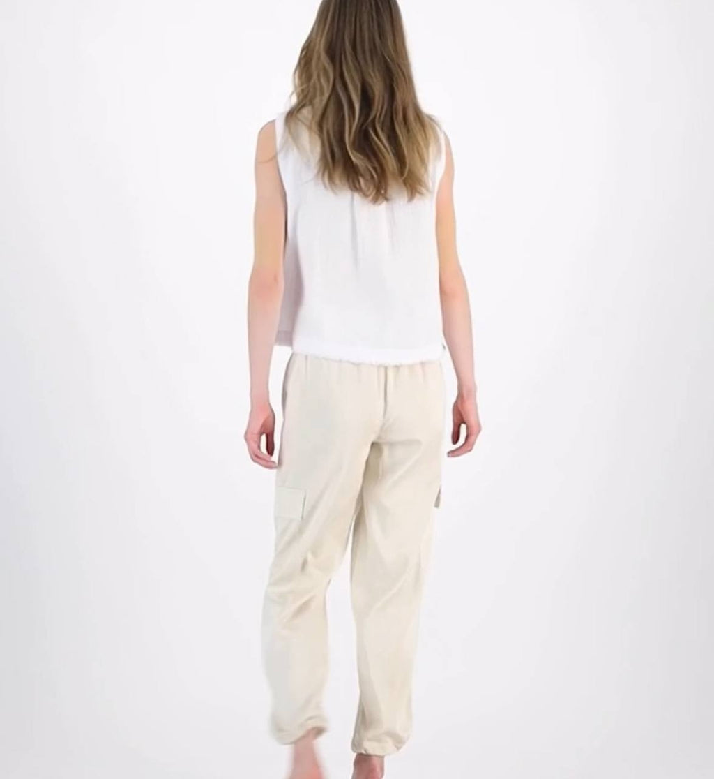 DKNY Crop Top XXS White Sleeveless Double-Crepe Gauze NWT MSRP $49 Boho Chic