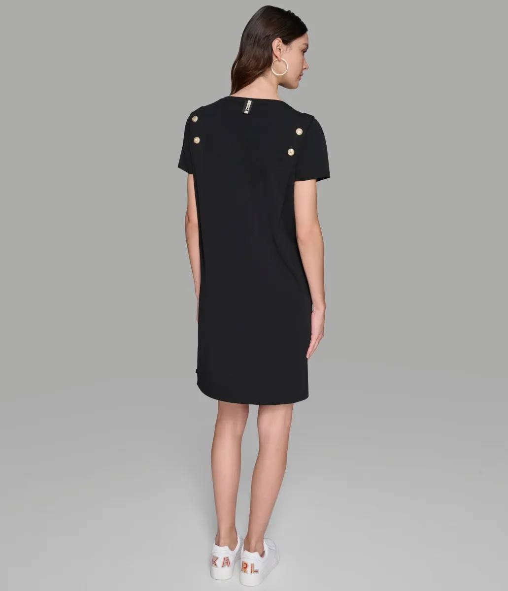 Karl Lagerfeld Paris Choupette Tee Dress w/ Buttons Black Size M NWT $99 – Chic