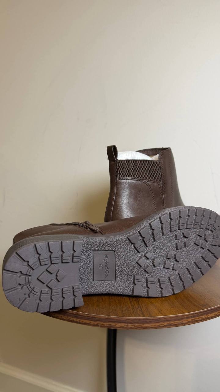 Style&Co Dark Roast Man‑Made Lug Booties 7.5M New in Box MSRP $69.90