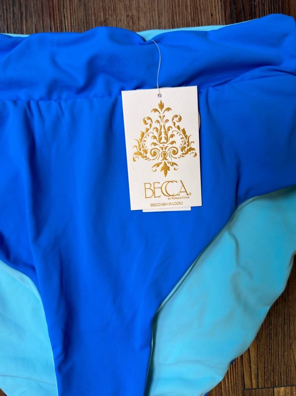 Becca Color Code High Waist Reversible Bikini Bottoms Blue L NWT $68
