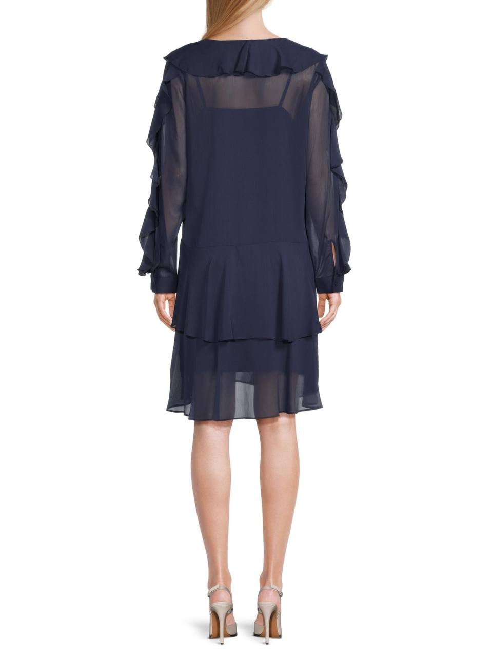 Karl Lagerfeld Paris Layered Ruffle Dress Navy 2 NWT $149