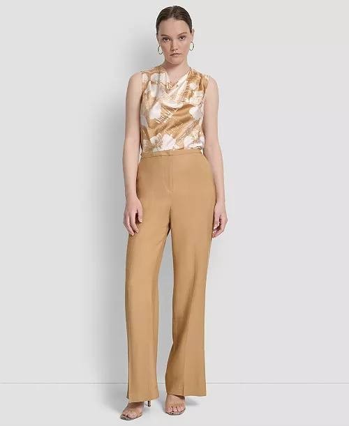 DKNY High‑Rise Sueded Canvas Pants Whiskey 12 NWT $99