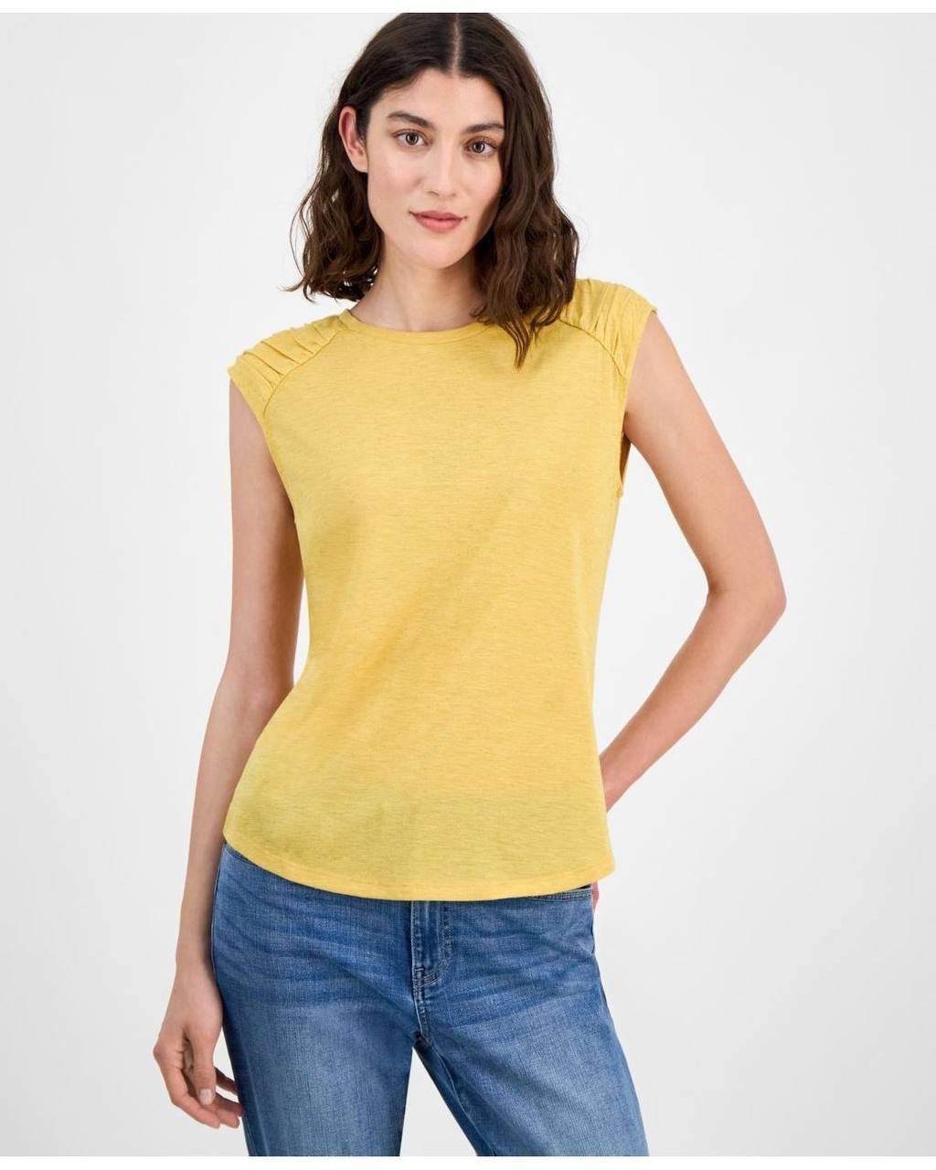 Tommy Hilfiger Ruched-Shoulder Sleeveless Top Yellow Size S/P New No Tags