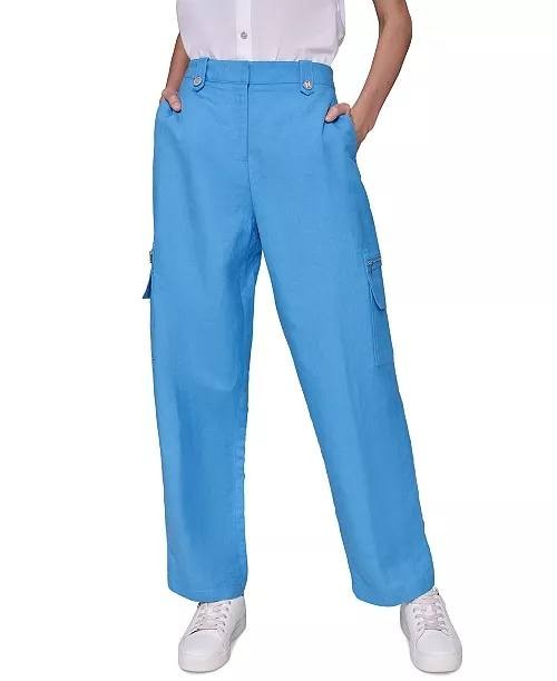 Karl Lagerfeld Paris Linen‑Blend Straight‑Leg Cargo Pants – Size 6 – NWT