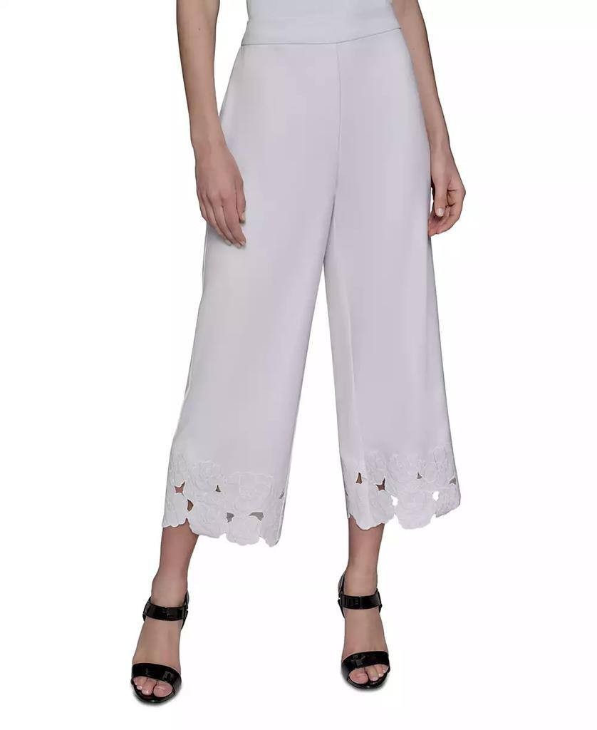Karl Lagerfeld Paris Women’s Floral‑Hem Pull‑On Pants Karl LagerWhite 4 NWT $149