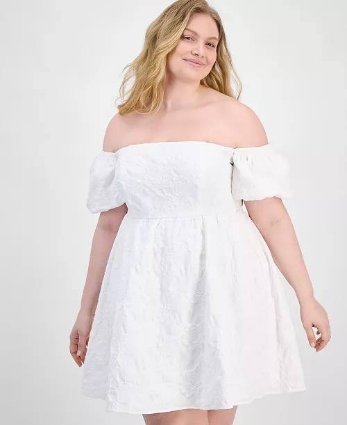 Seni & Cade Plus Off‑Shoulder Jacquard Fit & Flare Dress White 2XP NWT $89