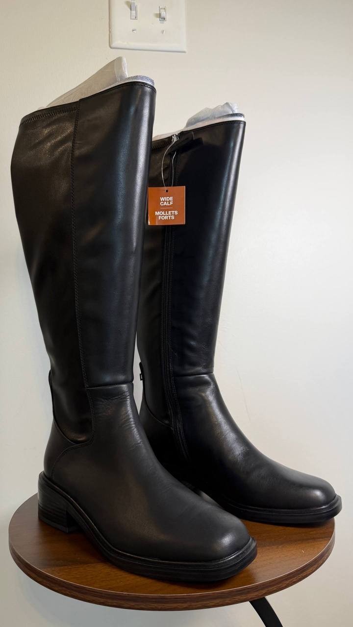 Franco Sarto Gisella Boots 7.5M Black Leather Tall Square Toe NIB msrp$225
