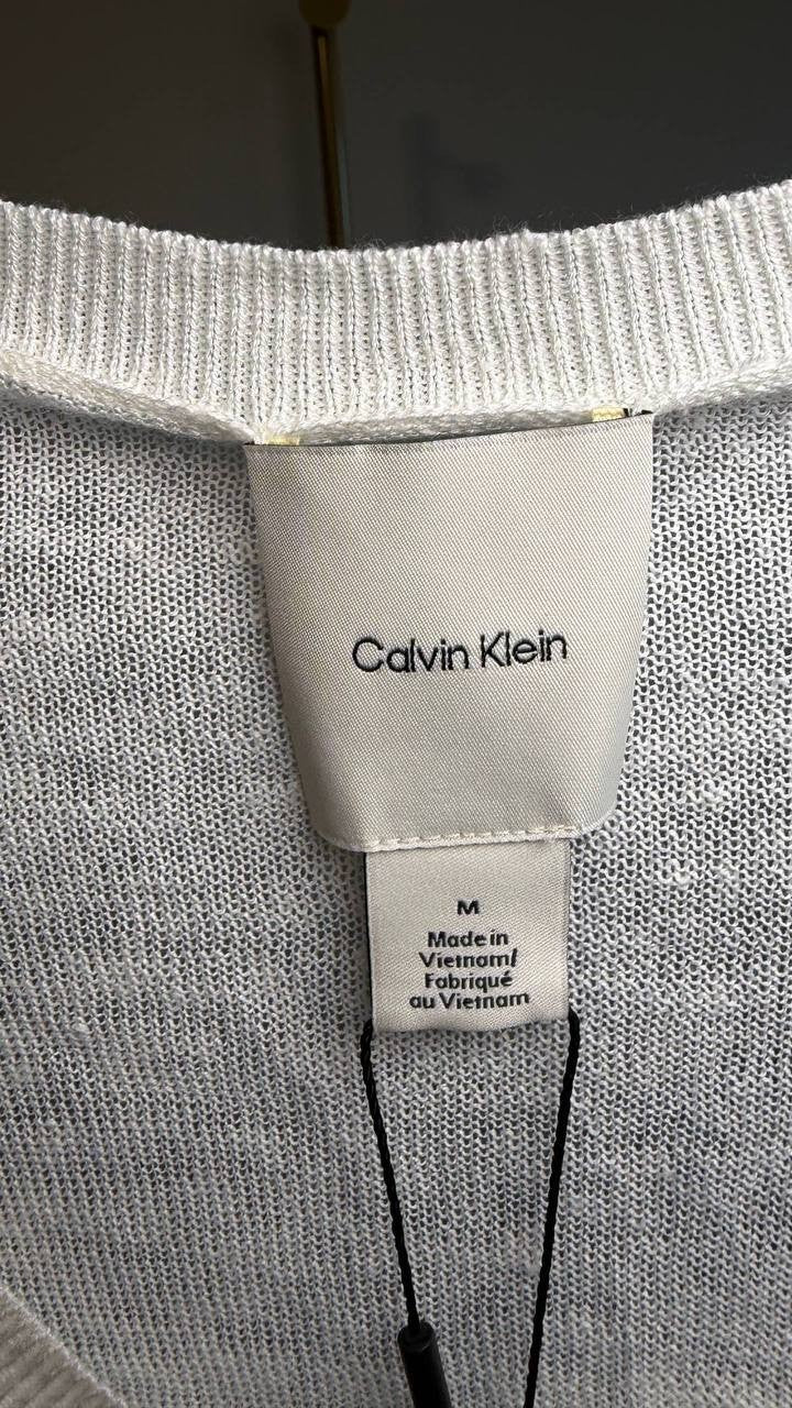 Calvin Klein Lux Linen Top Sweet Corn Cream M NWT $109
