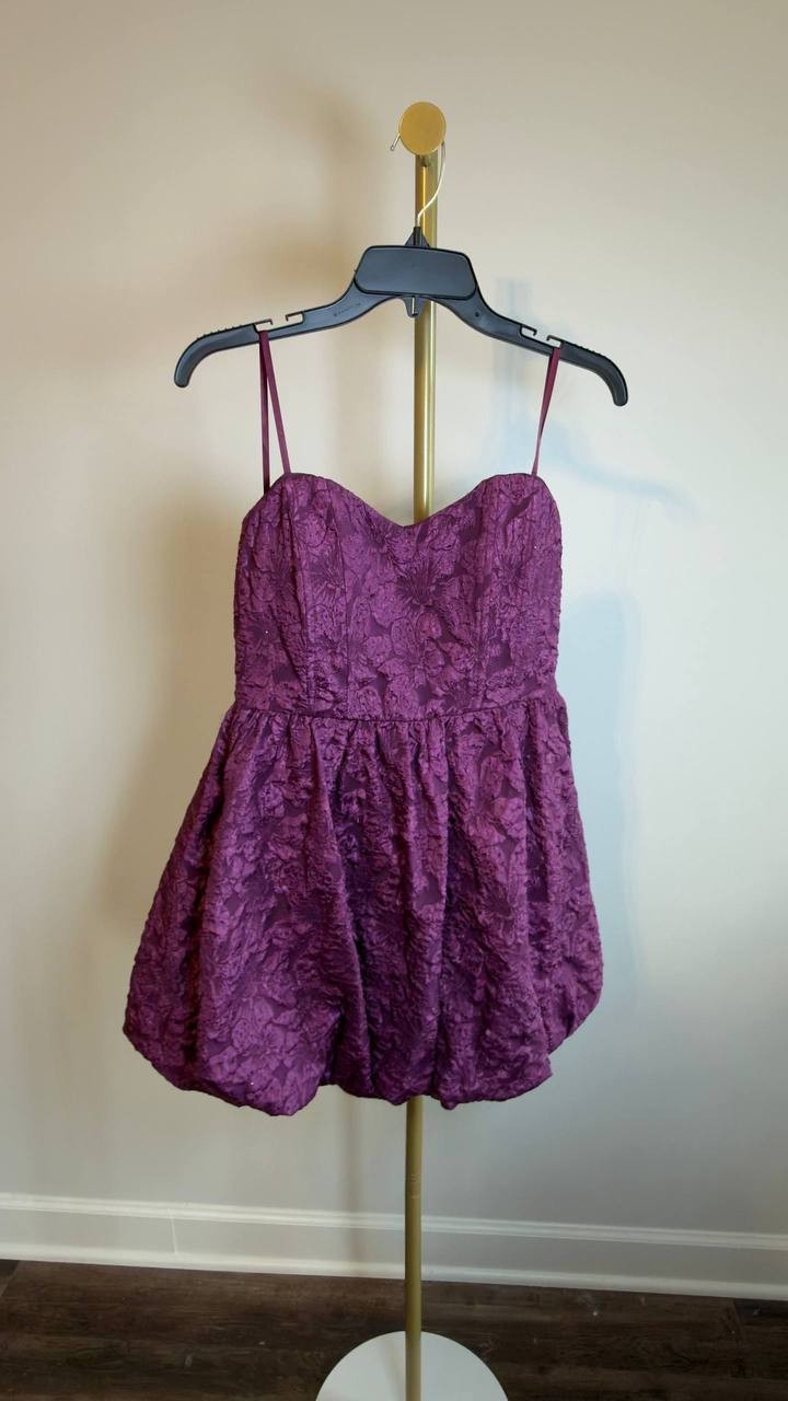 BCX Strapless Textured Bubble‑Hem Dress Burgundy L NWT $59