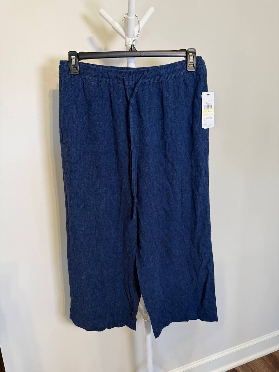 DKNY Indigo Linen‑Blend Cropped Pull‑On Pants – Size M – NWT – $89