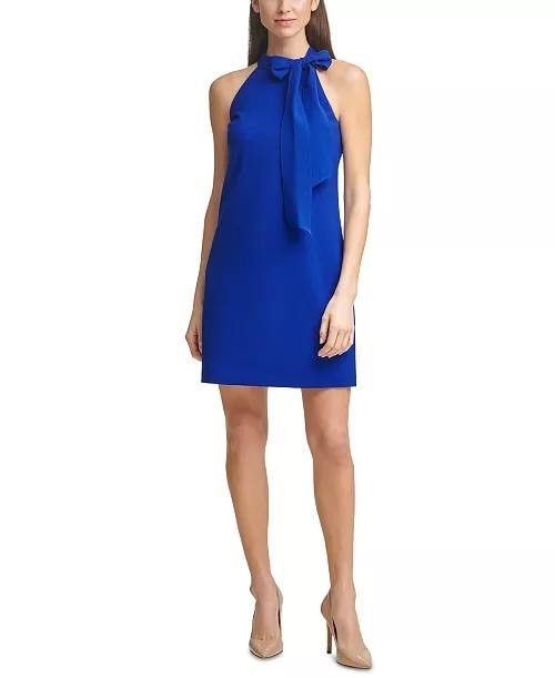 Vince Camuto Tie Neck A-Line Dress Cobalt Blue 6 NWT $128