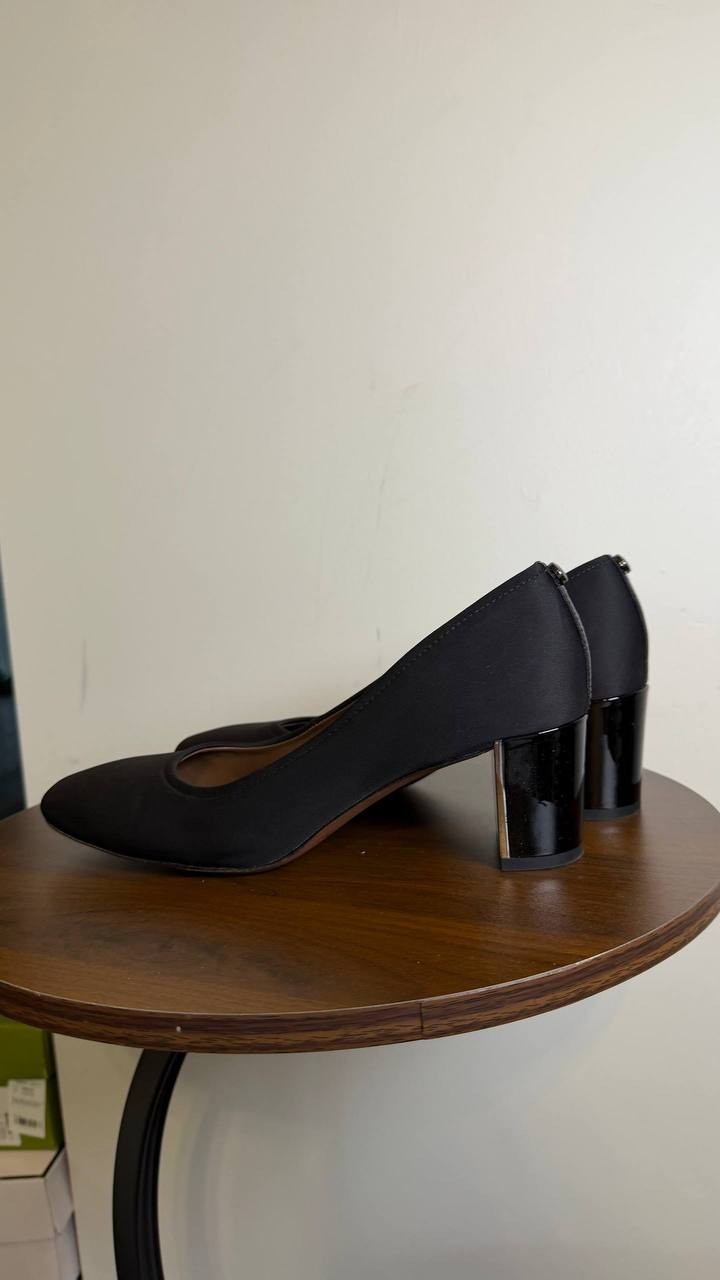Donald Pliner Black Textile Block Heel Pumps 7.5M NIB MSRP $198