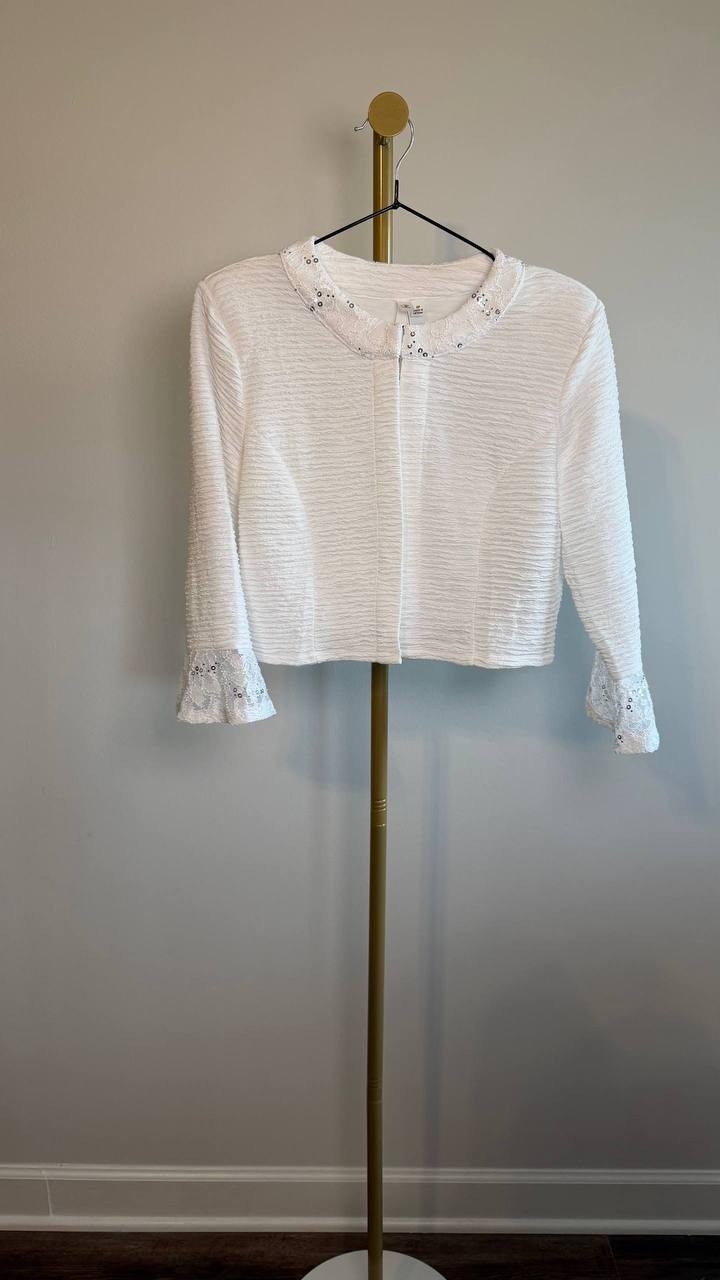 NY Collection Novelty Knit Lace Jacket White 8P NWT $62