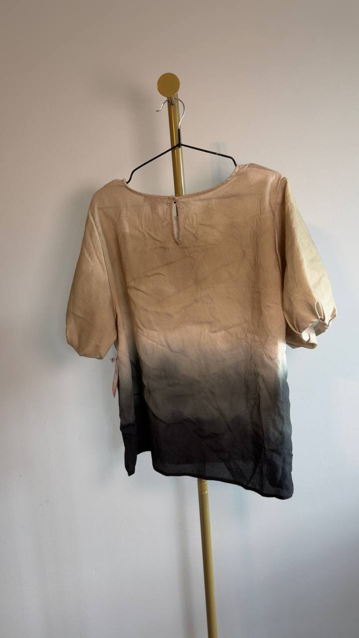 Vince Camuto Puff‑Sleeve Crewneck Top XL Natural Sand NWT $89